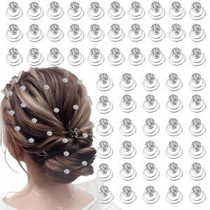 60 PCS Gems Rhinestone Twister Hair Studs Set